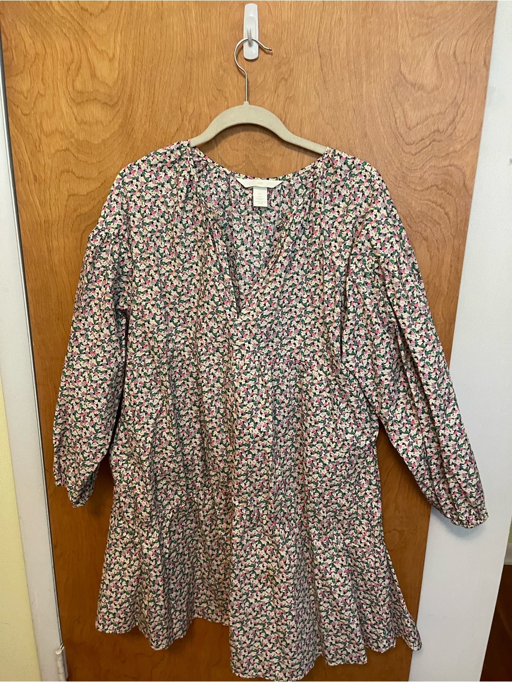 H&M Pink Green White Floral V-Neck Tunic